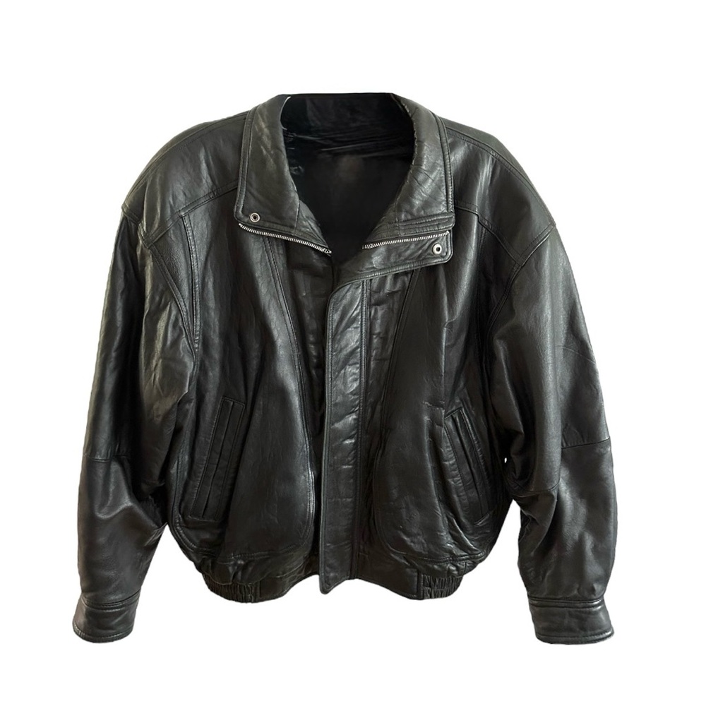 Kenneth Cole Vintage Black Leather Zip Jacket Thinsulate Lining Size XL X-Large